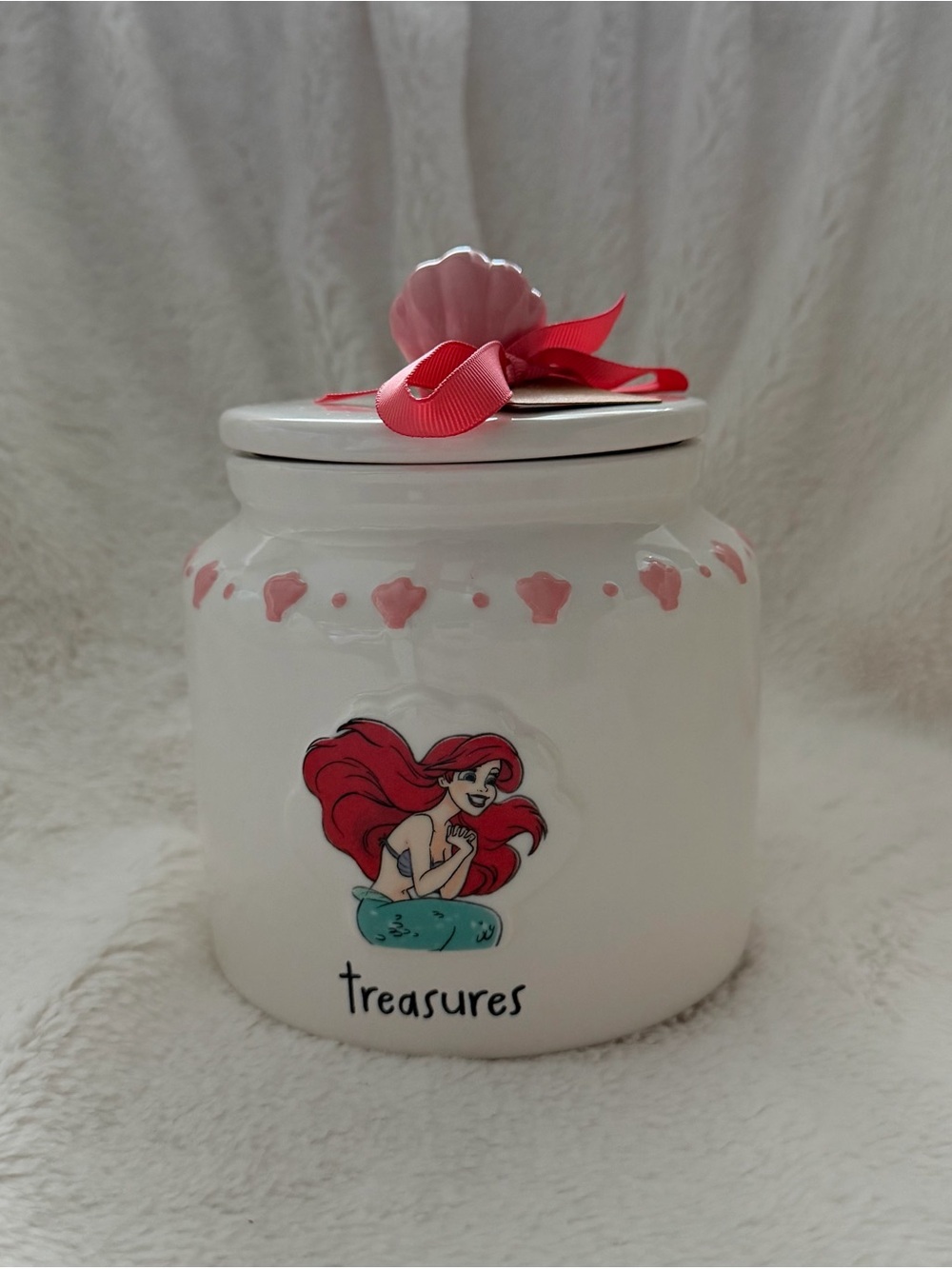Disney Ariel Ceramic Treasures Canister in Pink and White NWT